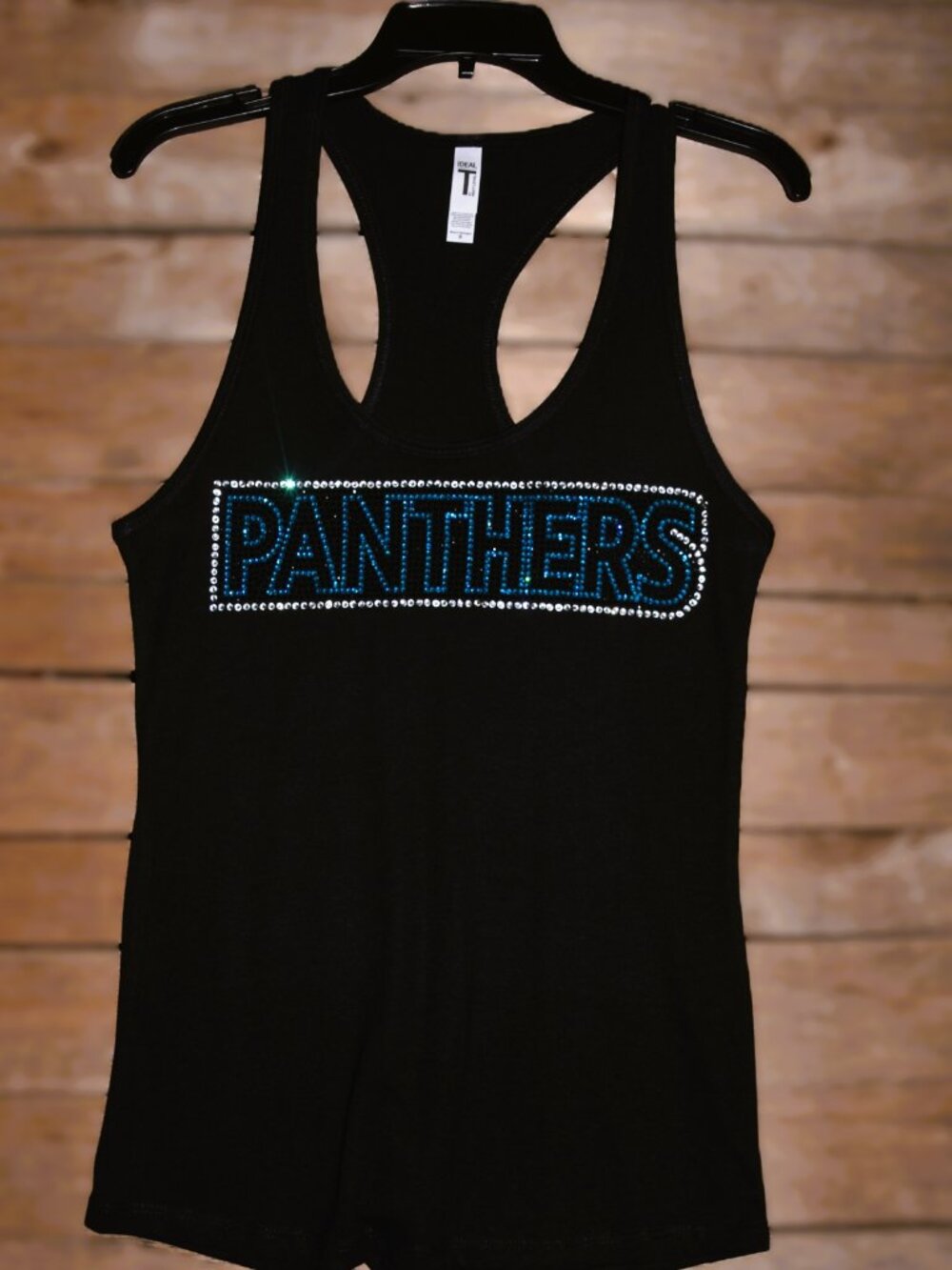 Panthers black rhinestone  bling racer back tank XS, S, M, L, XL, 2XL